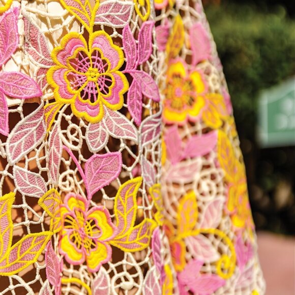 LaVie Style House Pink Yellow Floral Embroidered Lace Mini Caftan/Dress, o/s - Picture 8 of 12